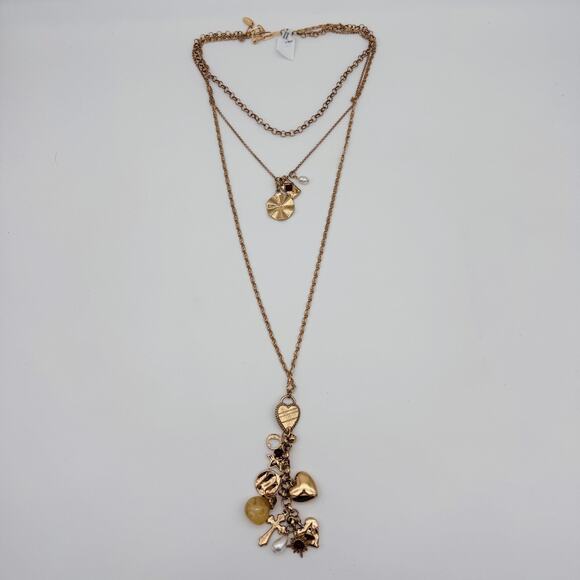 Free People Jewelry - Free People Layer Necklace Heart Cross Charm Cluster Boho Multi Strand Boho NEW